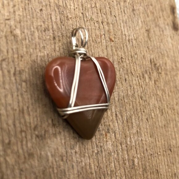 Red Brown Ombré Agate .925 Silver Wire Wrapped Necklace Pendant - Picture 2 of 4